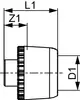 TECE Endstopfen aus Siliziumbronze, gezeichnet in seitlicher Ansicht mit Maßen für L1, Z1 und D1. Technische Abbildung ohne weitere Details.